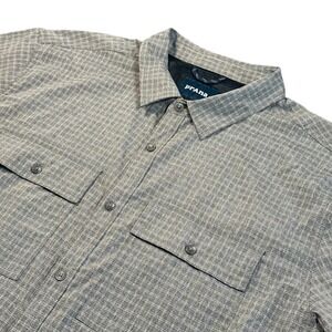 Prana Men's Large Gray Checkered Vented Short Sleeve Lightweight Button Up Shirt